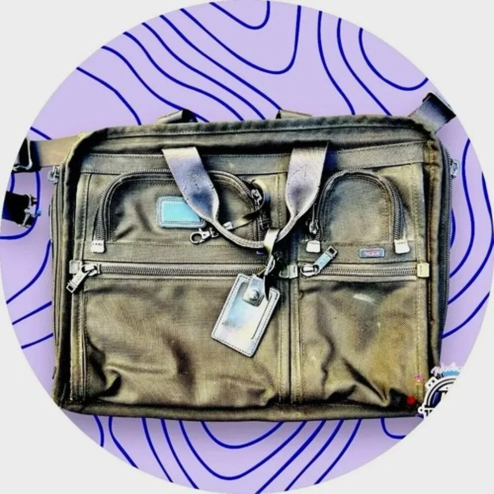 TUMI Business Bag Black Leather/Nylon Sawyer Briefcase With Many Pockets